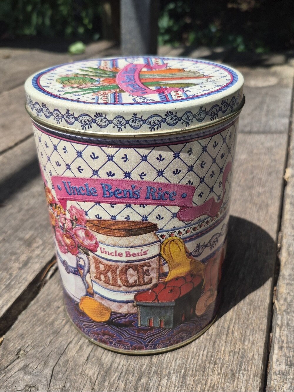 Vintage 1987 Uncle Ben’s Rice Tin with Lid 7" Container Retro Kitchen